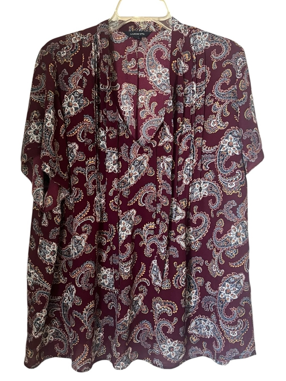 Lands’ End 18W Paisley Blouse Burgundy Plum Relaxed Fit Boho Top